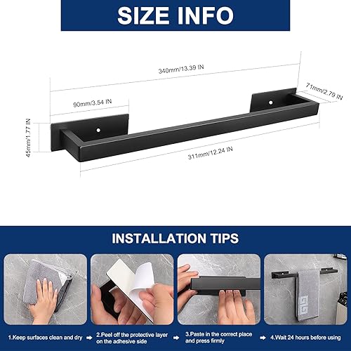 Miniatura 2 de NearMoon Toallero de baño autoadhesivo cuadrado de acero inoxidable, estante de pared para colgar en el colgador adhesivo, estilo contemporáneo, sin