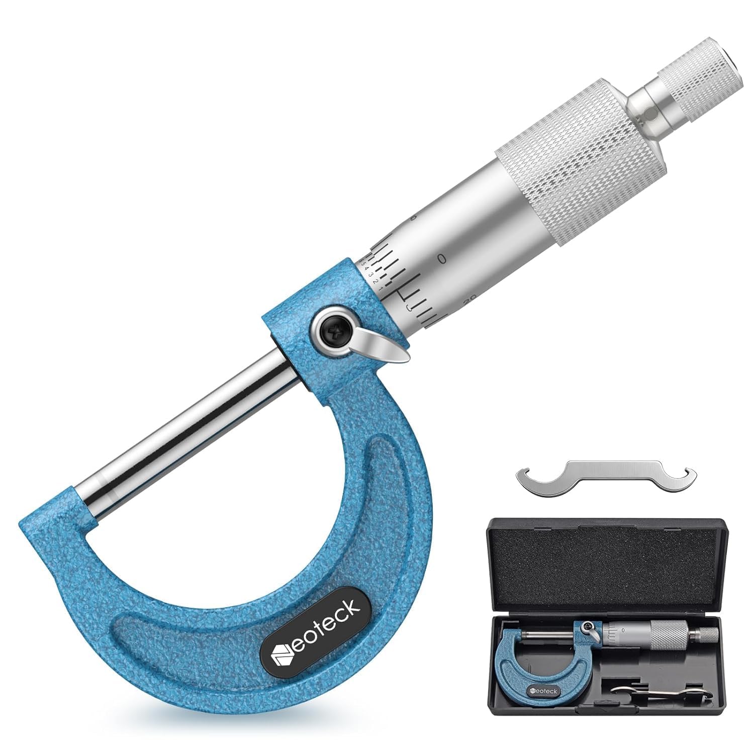 Neoteck Micromètre Extérieur 0-25 mm Précision 0,01 mm Avec Cliquet – Enclumes Carbure, Graduation Laser Satin Chrome – Outil De Mesure Métal Pour Atelier Mécanique