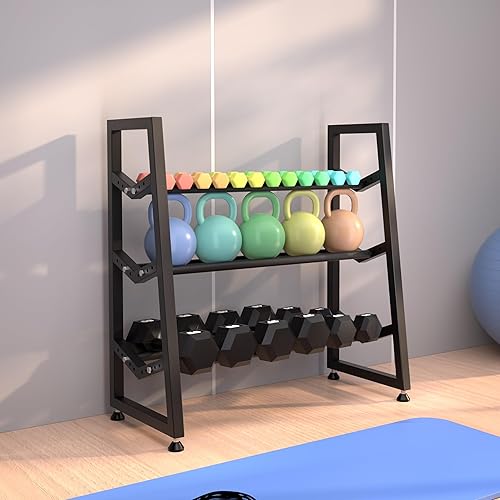 Miniatura 6 de Estante para mancuernas de 3 niveles tipo V mejorado, soporte de almacenamiento de metal resistente ajustable para mancuernas, pesas rusas y más,