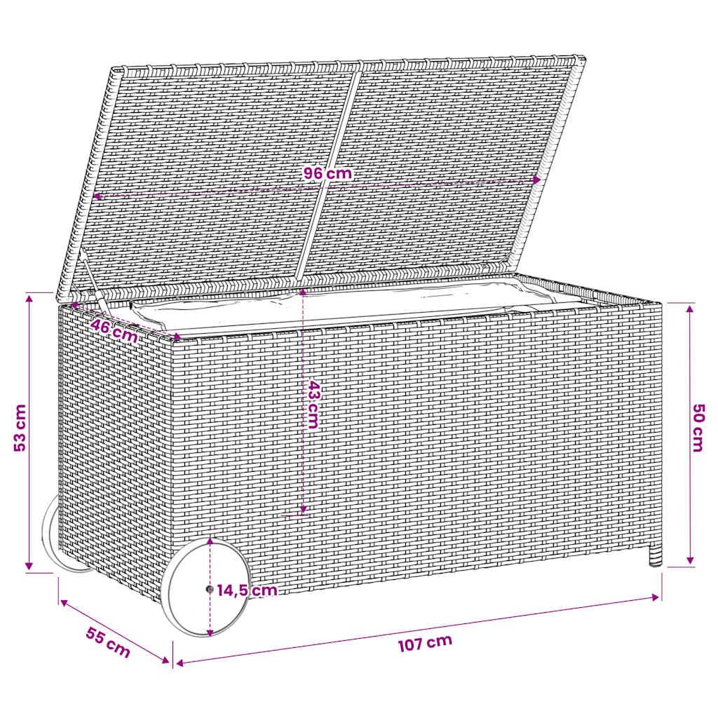 Gartentruhe mit Rollen Grau 190L Poly Rattan, wetterfeste Aufbewahrungsbox mit wasserfestem Innenbeutel, UV-beständig, mit Gasfeder, ideal für Terrasse, Balkon, Outdoor