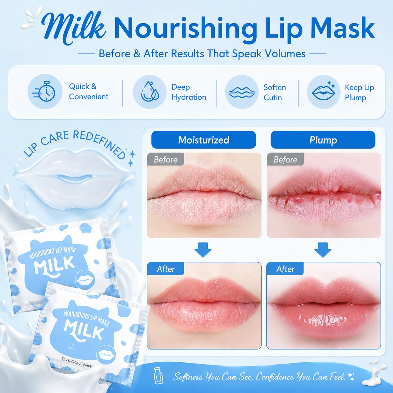 30PCS Milk Eye Masks, Lip Masks & Face Masks, Under Eye Patches for Dark Circles,Dry Lips & Moisturizers,Birthday Gifts for Teen Girls & Kids,Spa Bulk Skincare,Bridesmaid Gifts,Party Favors