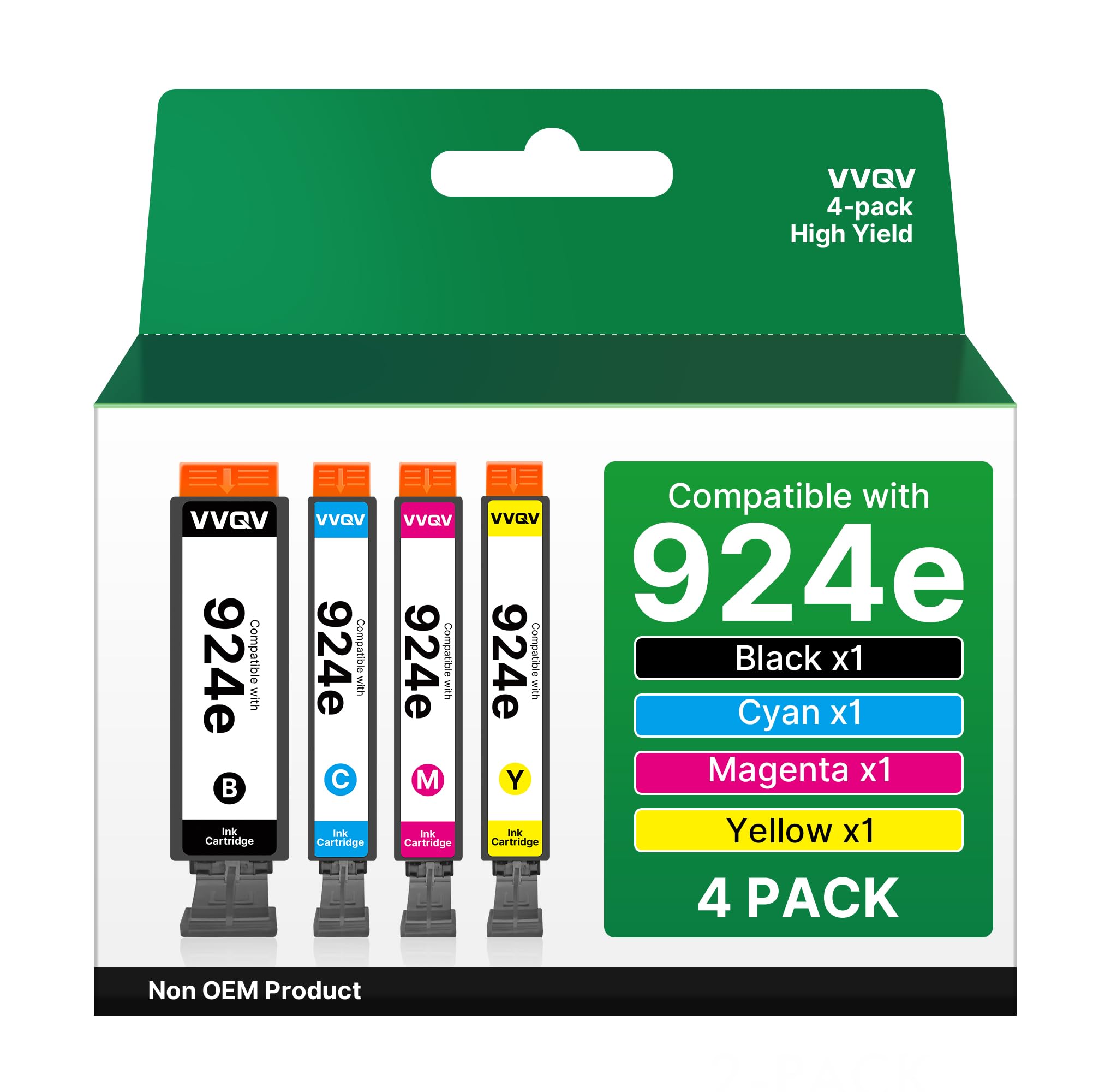VVQV 924e Druckerpatronen mit Chip Kompatibel für HP 924 Patronen Multipack XL für HP OfficeJet Pro 8120e Patronen 8122e 8130e 8124e 8125e 8132e 8134e 8135e 8138e 8139e (B/C/M/Y, 4 Pack)