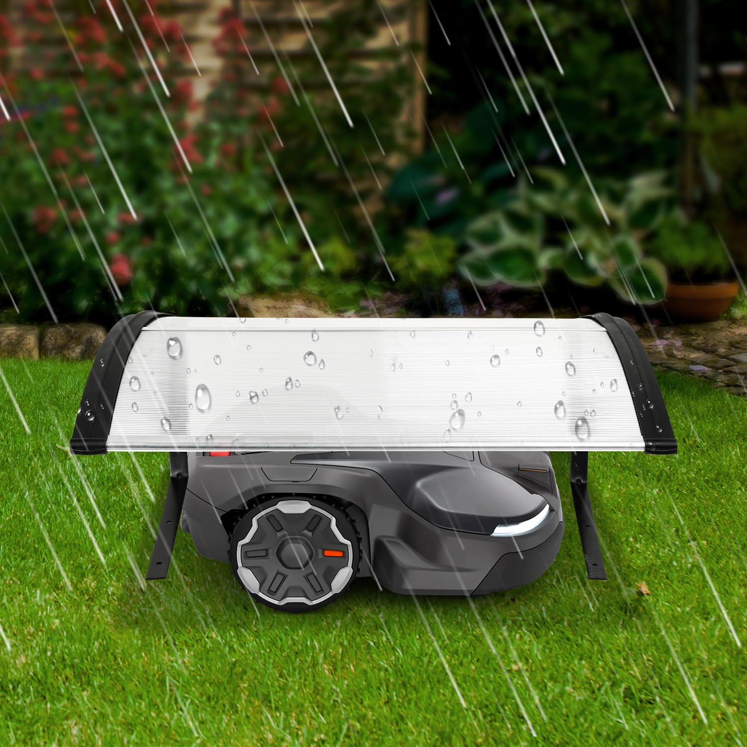 Garage pour robot tondeuse, en plastique polypropylène, abri de pluie protégé contre les UV pour robot tondeuse, protection contre les intempéries, 106 x 87 x 50 cm, blanc