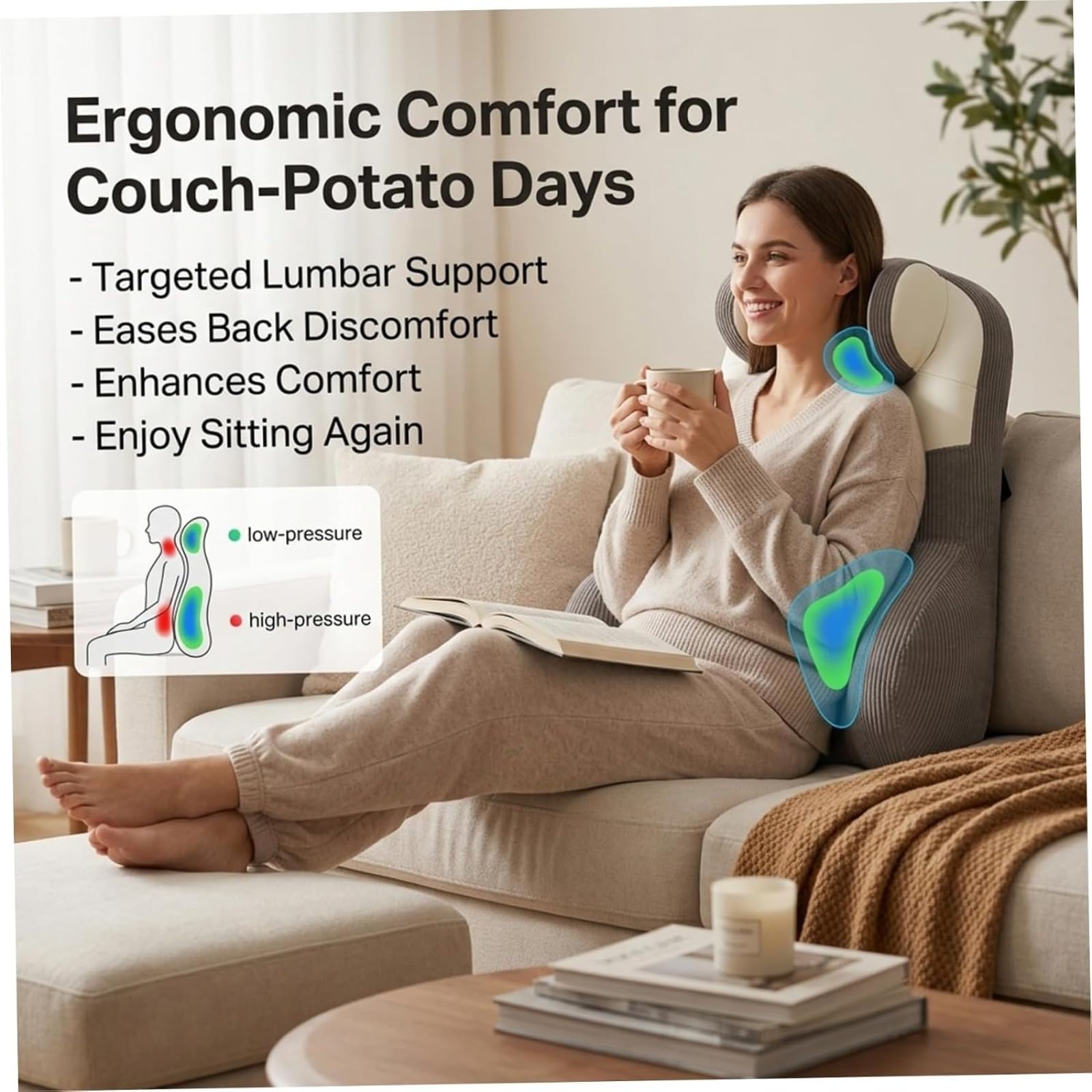 Cojín de asiento de pana para cama con reposabrazos, cojín de apoyo lumbar suave con diseño ergonómico para espalda y cuello, cojín de lectura para reposo en cama para sentarse