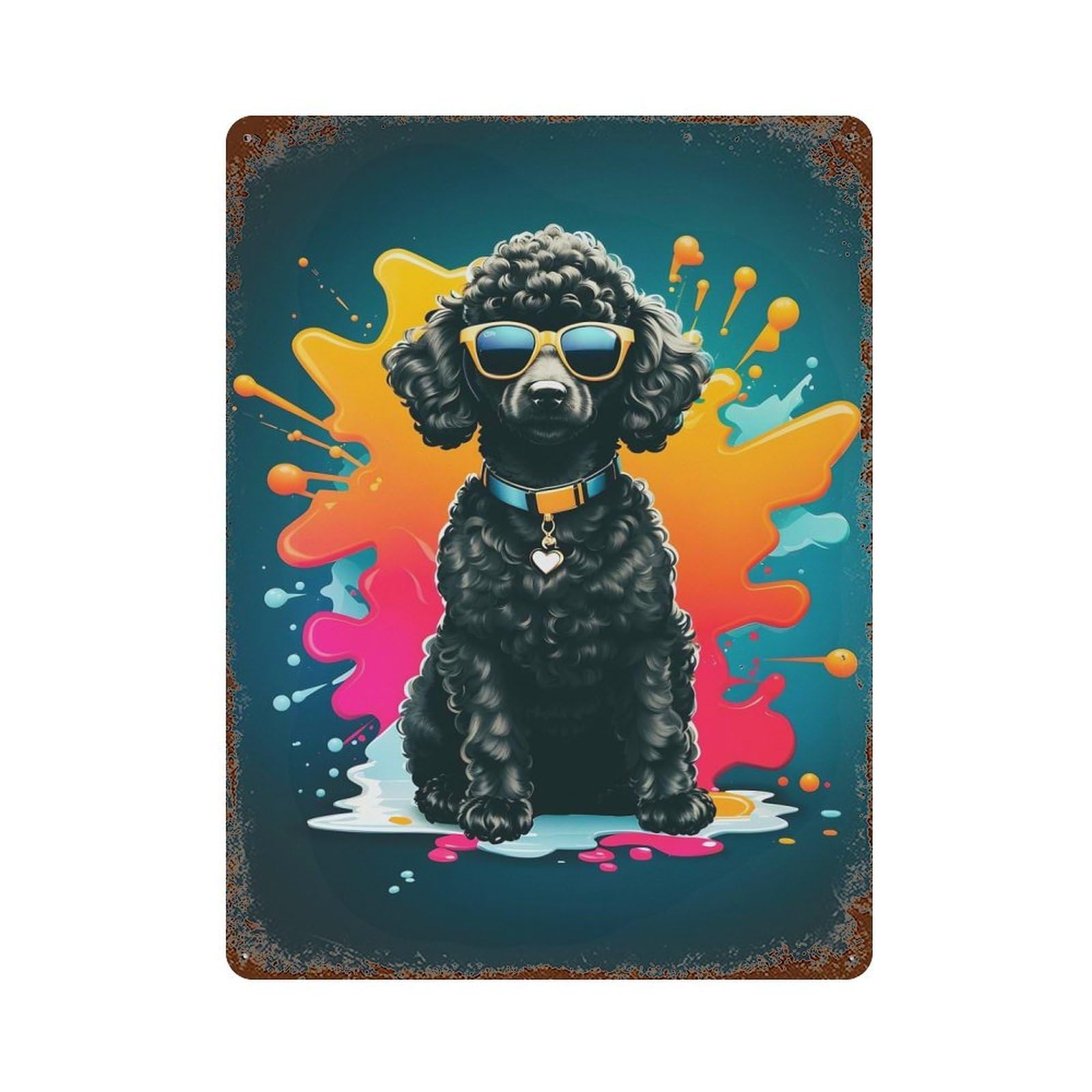 Garage Style Black Poodle Cute Rustic Tin Plaque 15.7"x11.8", Vintage Wall Decor for Bar And Workshop