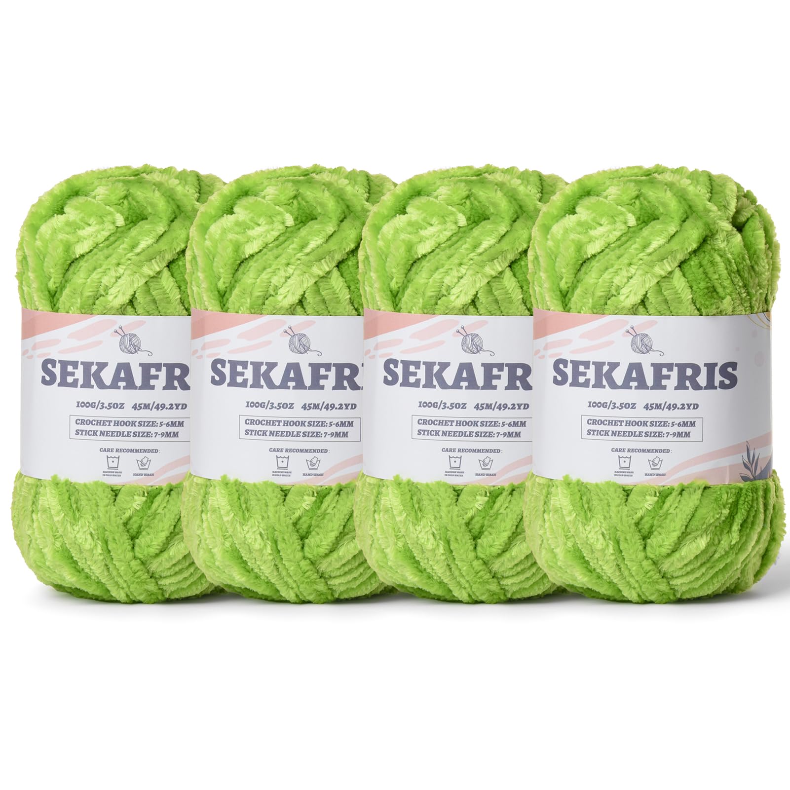 Chenille Velvet Soft Yarn Lime Green 4 Pack