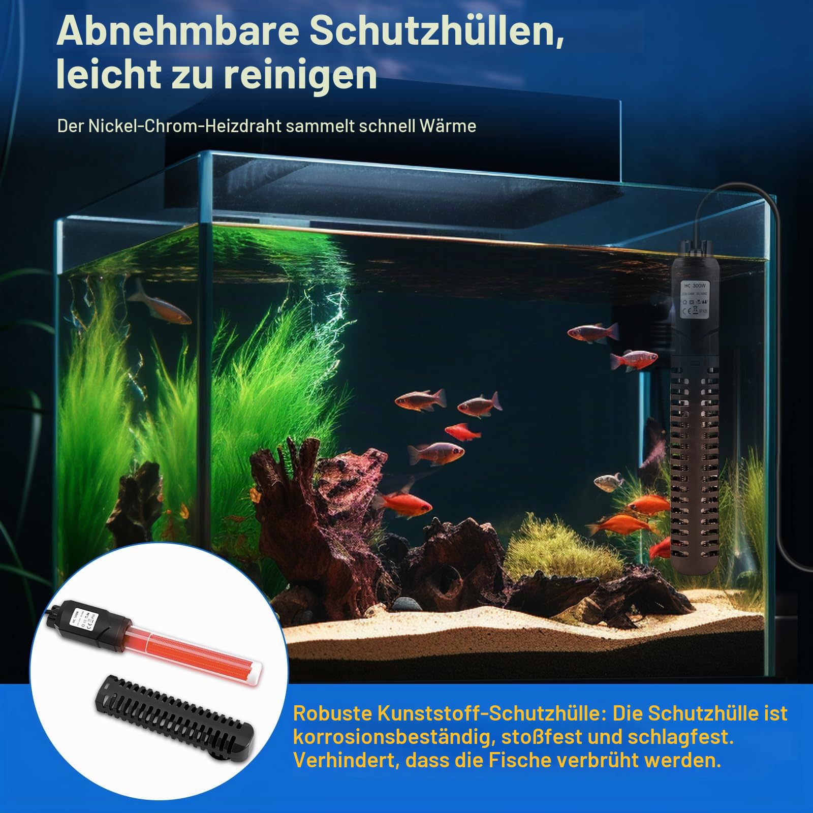 Aquarium Heizung, 500W Einstellbare Aquarium Heizstab mit Externem Digitalanzeige LED Controller, Übertemperaturschutz, Heizung für Aquarien für Salz- und Süßwasser(100-300L)