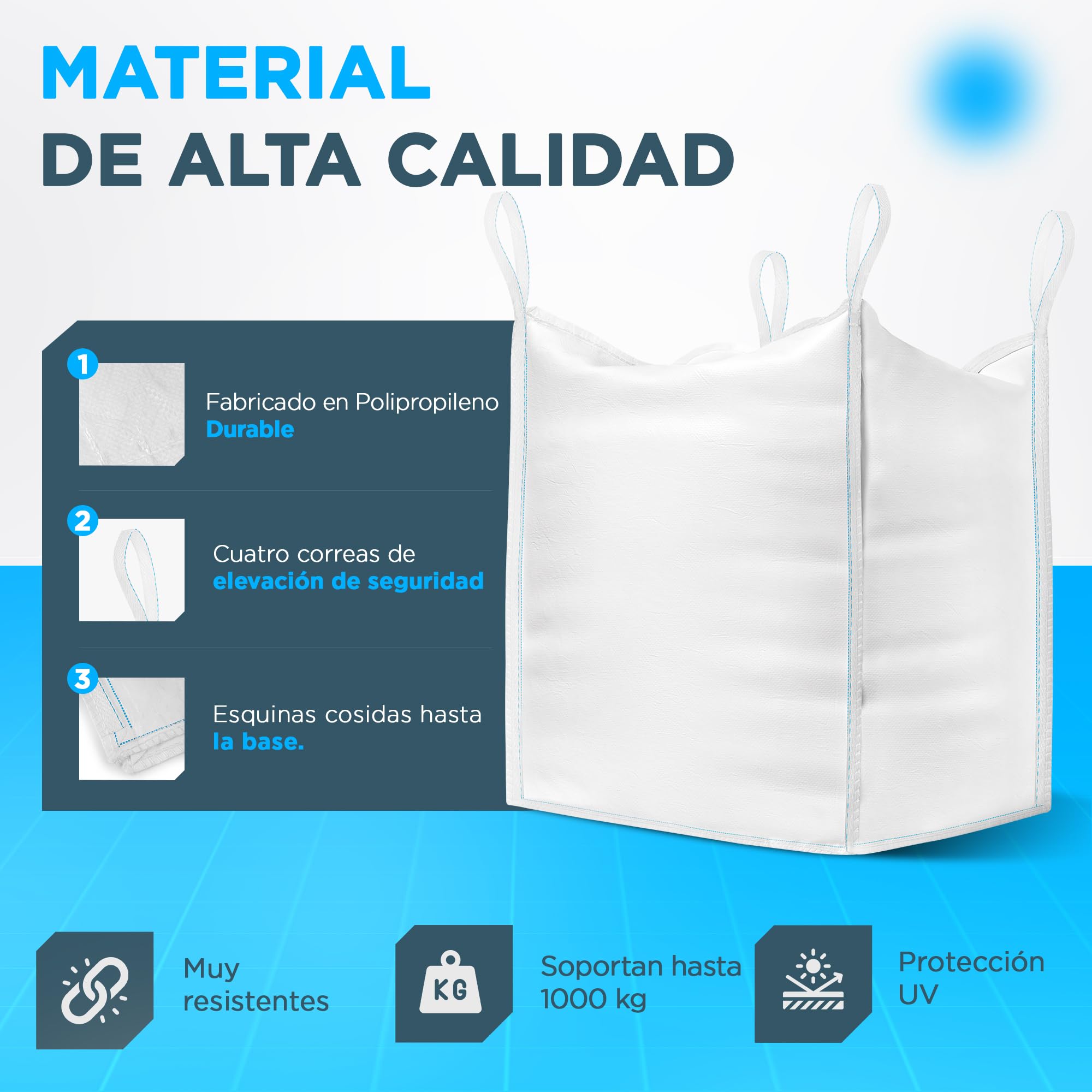Sacos Big Bag 1000kg (2 UNIDADES) | Sacos para Escombros 90x90x90 cm | Big Bags Resistentes & Reutilizables | Sacas 1000kg perfectas para Obra, Jardin, Arena, Residuos y Madera