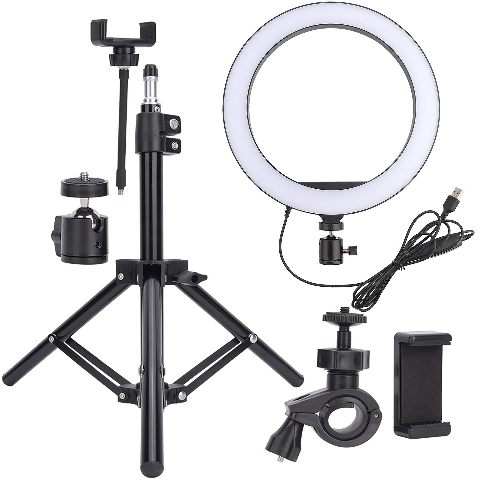 Anello LED da 10 Pollici, USB 128LED 3500-6000K Lampada di Riempimento Video Dimmerabile con Testa a Sfera, Clip per Telefono e Treppiede Pieghevole per Trucco di Bellezza con Selfie Dal Vivo