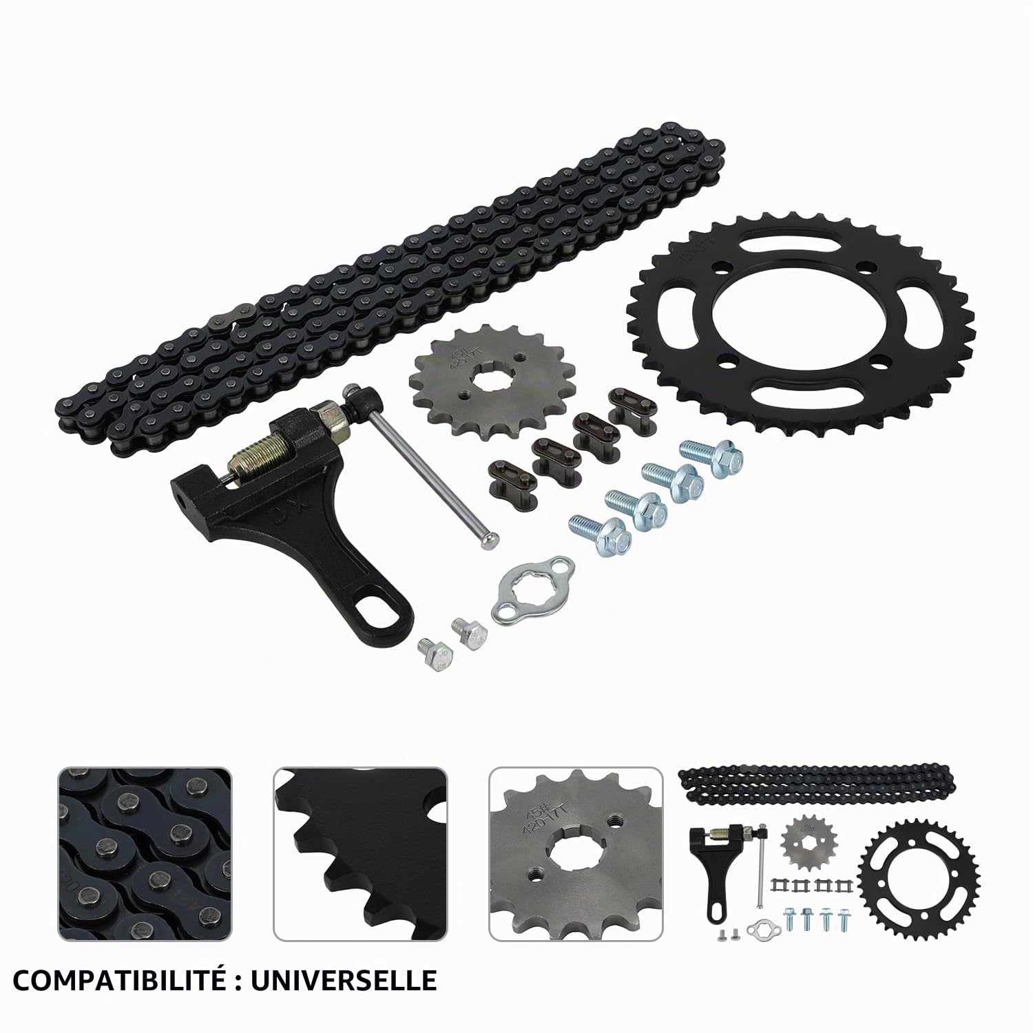 Jeu de chaîne 420, pignon arrière 37 dents 76 mm avant 17 dents 17 mm outil de disjoncteur de chaîne pour 49cc 50cc 50cc 125cc Pocket bike Pit Bike ATV Quad