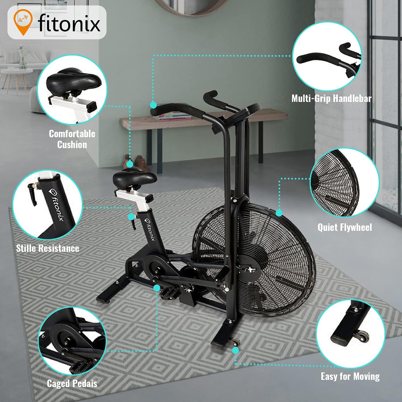 Fitonix Fan Exercise Bike components and features