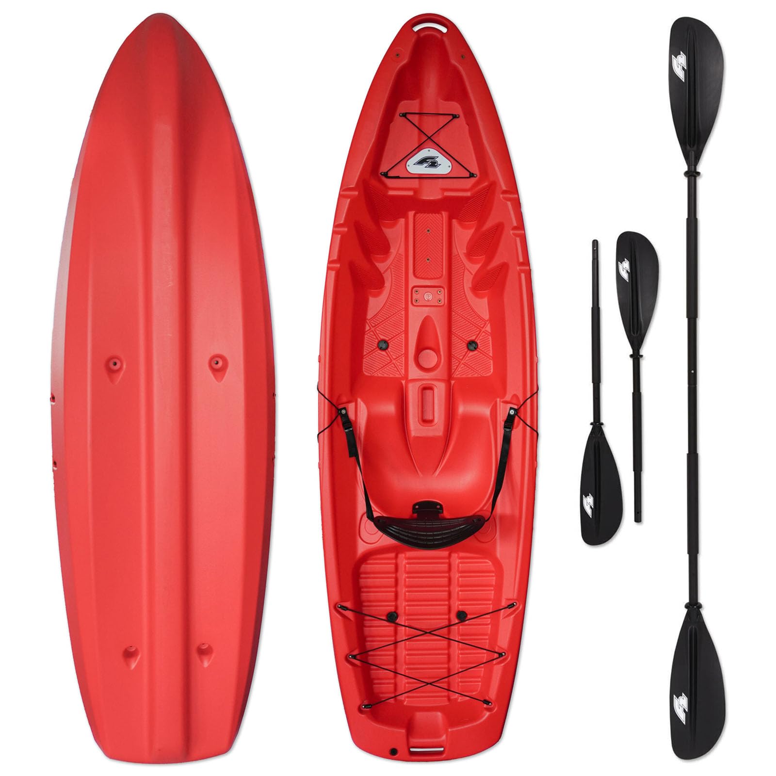 F2 Sommerangebot Marken Kajak Axxis Robustes Hartschalen Boot Angelkajak 1 Sitzer Rot inkl. 4 teiligem Paddel Viel Stauraum Modell 2026
