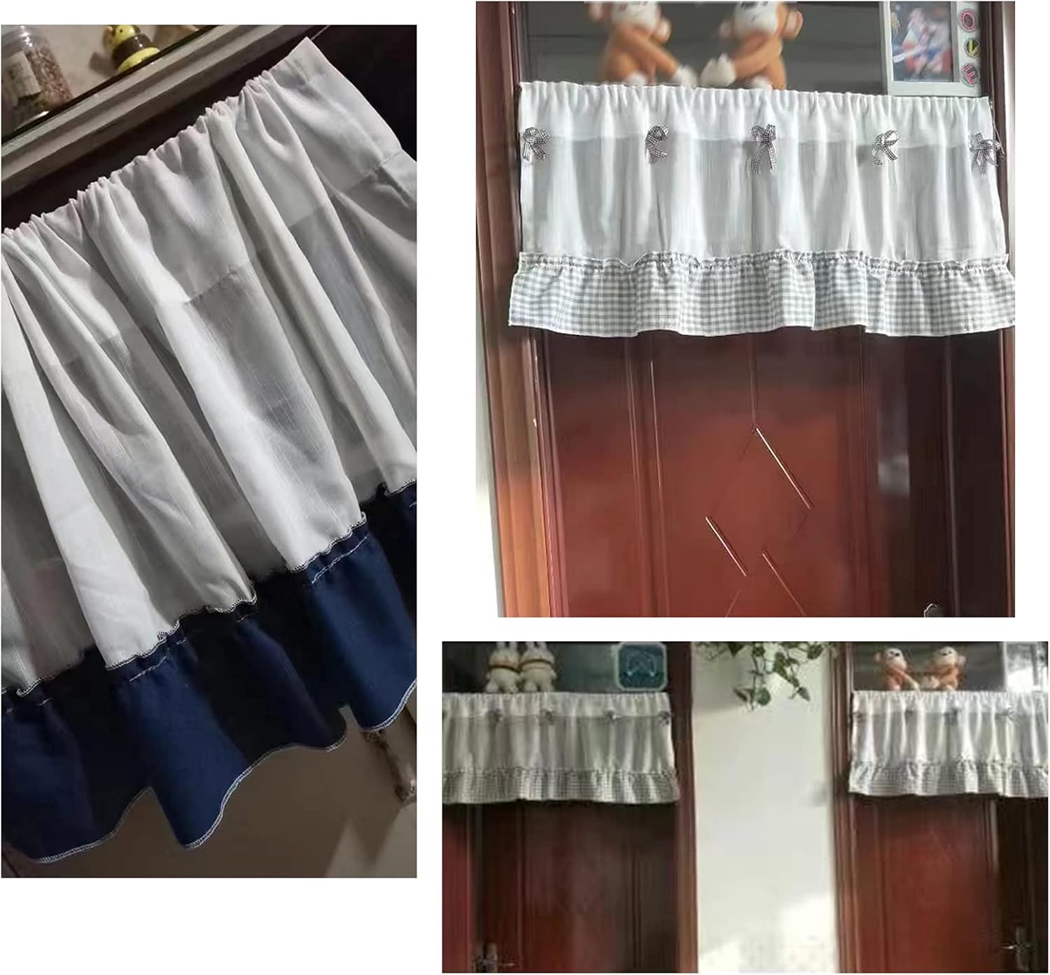 Cafe Curtain Valance,Kitchen Curtain,Window Treatment Tiers Curtain,Lace Cotton and Linen Short Curtains,Bistro Curtain Country Style,Semi-Shading Curtain for Kitchen Bedroom Door Window Home Decor