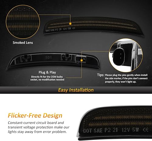 Miniatura 6 de D-Lumina Luces LED de marcador lateral ahumadas para Dodge Charger 2015 2016 2017 2018 2019 2020 2021 2022, parachoques delantero y trasero,