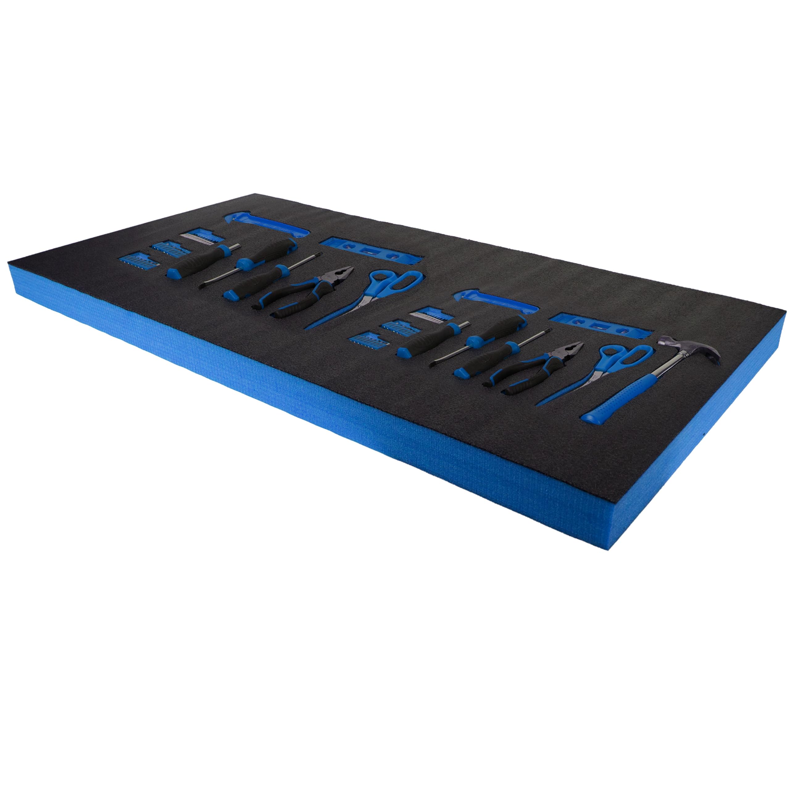 X-Foam Customizable Toolbox & Equipment Insert with Stencil – Cut-to-Fit Protective Tool Liner (1000mm X 500mm X 50mm - Blue - 1 Sheet) Kaizen Draw Organizer Foam Sheet