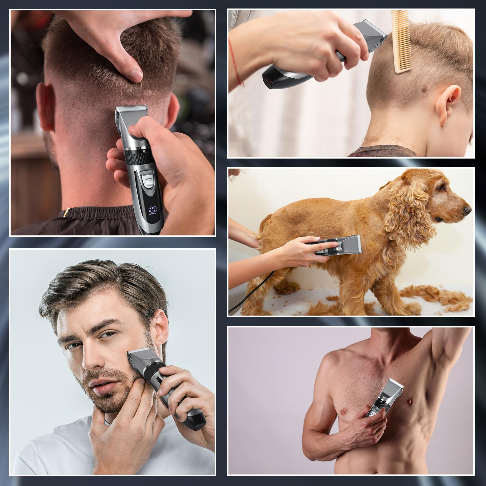 Cozary Rasoio Elettrico Barba, Macchinetta per Capelli, Tagliacapelli Uomo Professionale, Ricarica USB con Display a LED, 4 Pettini Guida, Senza Fili Trimmer, Regolabarba Uomo per Famiglia/Barbiere