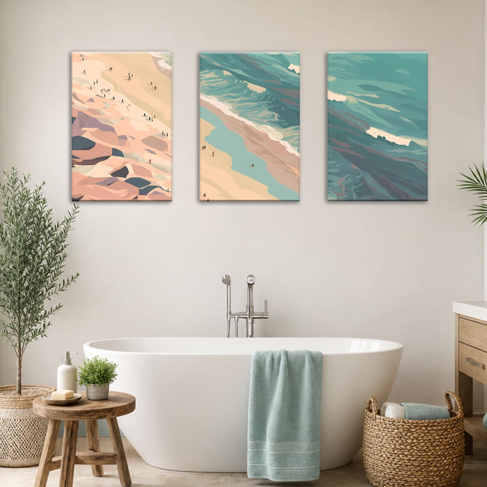 Motivilla 24x16 In Canvas Wall Art Set of 3, Coastal Sea Beach | Easy to Hang Canvas, Boho Sea Beach in Summer For Bathroom, Bedroom, Living Room Or Beach House Sea 24 x 16 in Canvas