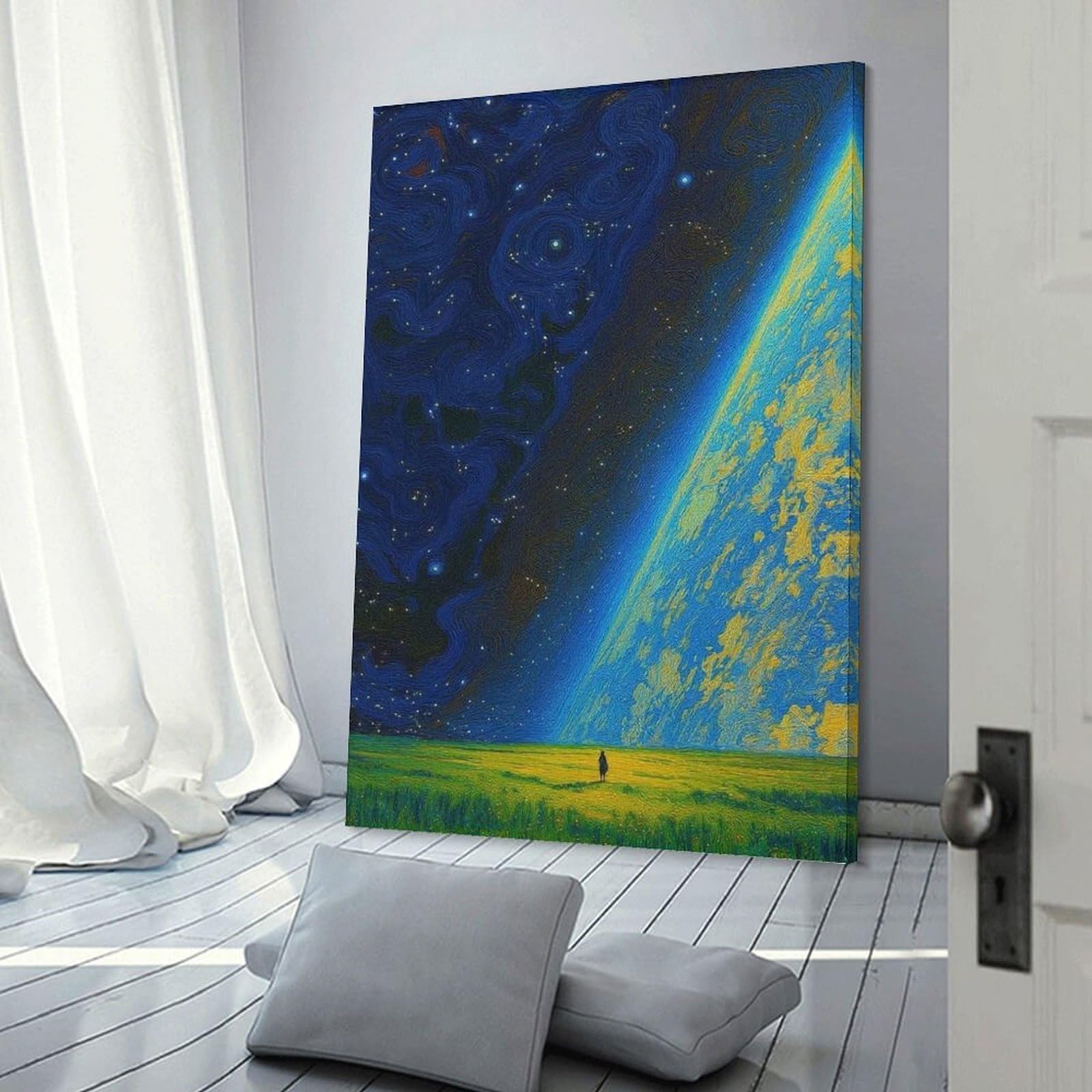 Junmoney Frame-Style Cosmic Wanderer Earth And Starry Sky Room Decor Wall Art 20X30inch(50X75cm), For Lounge Decor, Offices Or Entryway Styling, A Flexible Wall Accent For Shared Spaces