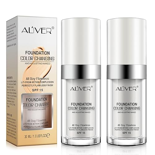 2PC Colour Changing and Moisturizing Foundation, Flawless Colour Changing Warm Skin Tone Foundation, Waterproof Liquid Foundation,Naturally, Long Lasting for Face Makeup