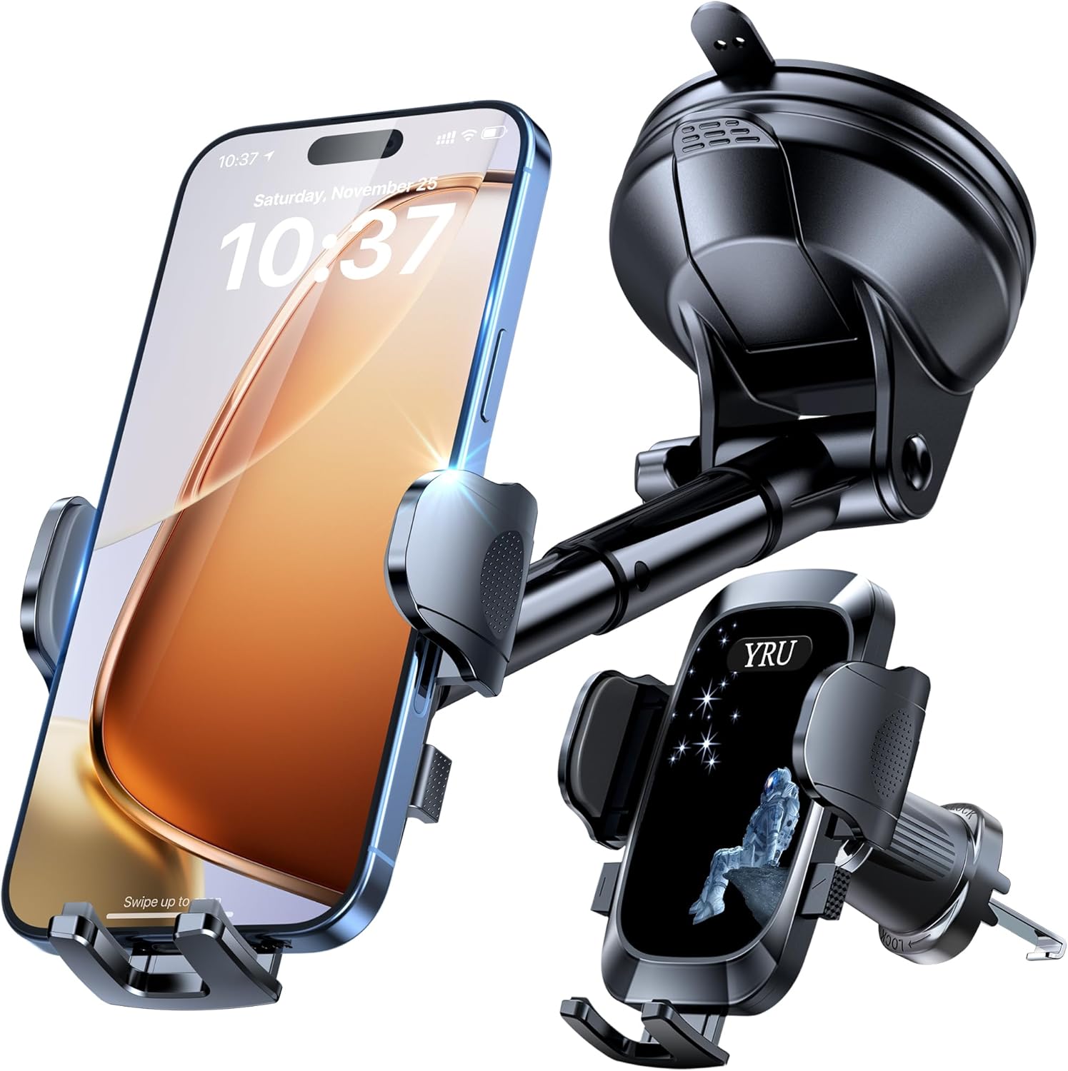 True Military-Grade YRU Car Phone Holder Upgraded Strongest & Rotatable Suction Cup Cell Phone Mount for Dashboard Windshield,Truck Cradle Dash Stand for iPhone 17 16 Pro Max 15 14 13 Android,Graphite
