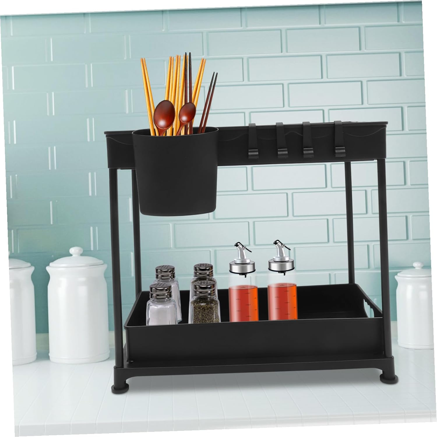 BESPORTBLE Under Sink Storage Rack Pull Out Organizer Space-saving Telescoping Kitchen Cabinet Basket with Large Capacity and Easy Installation for Kitchen and Bathroom