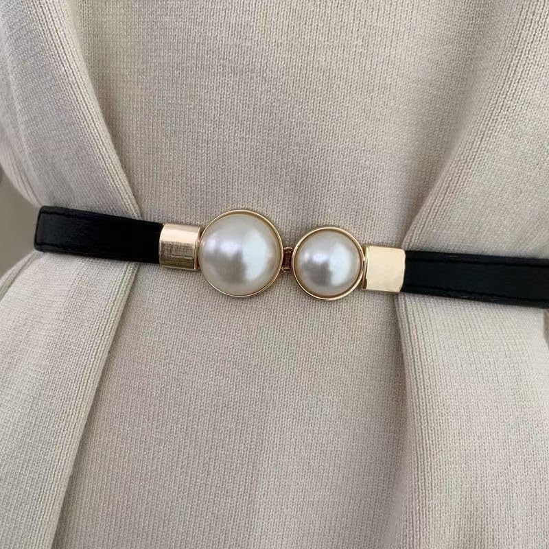 Faux Pearl Skinny Stretchy Waist Belt, Women's Decoration For Dress, Elastic Thin Waistband for Dress