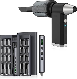 3.7V Mini Electric Screwdriver & 2-in-1 Cordless Air Duster and Vacuum, 130,000RPM, 72-in-1 Magnetic Bits Set, Rechargeable for Electronics,PC, Laptop, Car, Keyboard, Home Cleaning & Repair Tool Kit