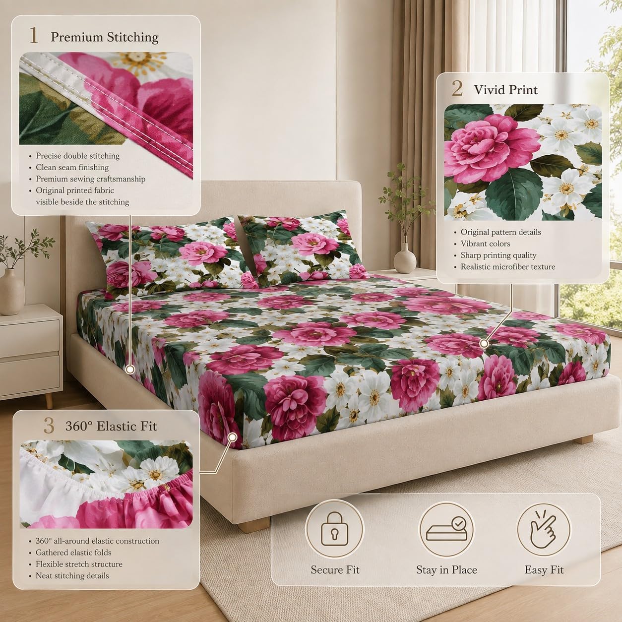 Lenzuolo con Angoli Matrimoniale Rosa Vintage 200x200 cm