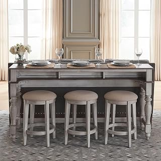 Liberty Furniture Ocean Isle Living Room 4 Piece Set - Bar Table with Charging Table, 3 Stools - Antique White w/Weathered Pine