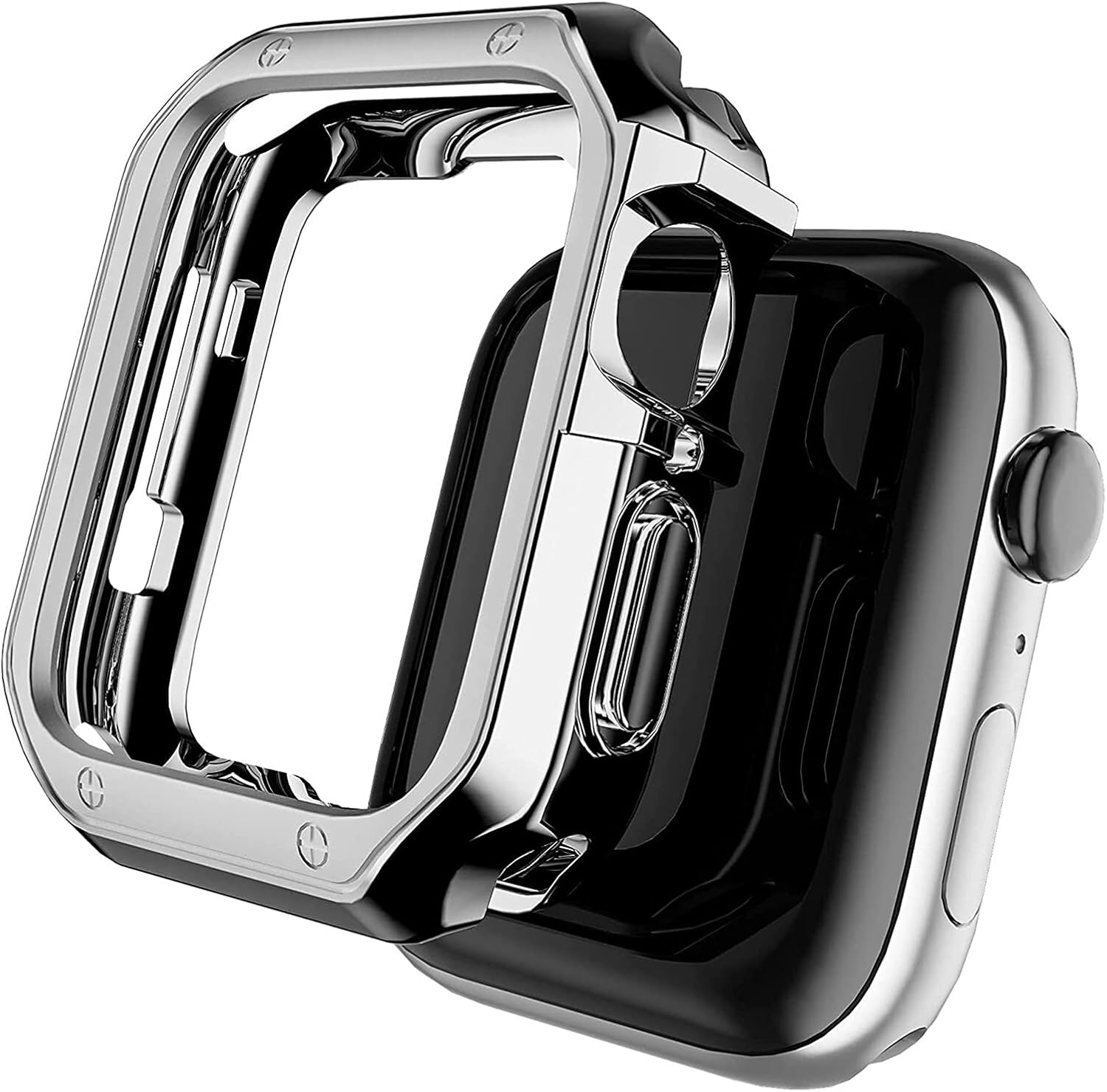 Band Case Compatible for Watch 44mm 42mm 40 mm 38mm Rugged Bumper TPU Case Military Strap Protective Cover for i-watch series SE 7 6 5 4 3 2 1 Stainless Steel Bracelet
