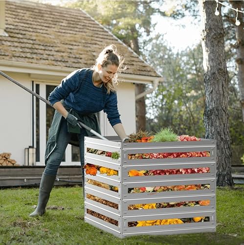 29" L X 29" W X 27" H Garden Compost Bin Outdoor - Made Of Aluminum Alloy, Sturdy And Durable - Easy To Assemble #TOP5