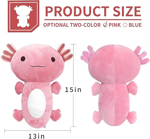 Miniatura 2 de Axolotl - Juguetes de peluche de 15 pulgadas, suave, lindo, animal, almohada, regalo de cumpleaños para niños, decoración del hogar (rosa)