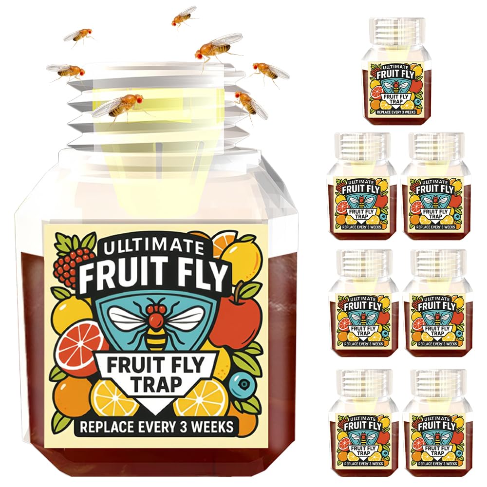 8 Pcs Fruit Fly Trap, Highly Effective Fruit Fly Killer for Home Kitchen, Fruit Fly Catcher with Long-Lasting Bait, Up to 3 Weeks of Performance per Bottle, Safe for Children & Pets