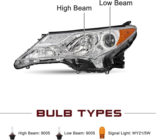 Miniatura 2 de JSBOYAT Conjunto de faros halógenos compatible con Toyota Rav4 2013, 2014, 2015, 13, 14, 15, RAV-4, carcasa cromada con reflector ámbar