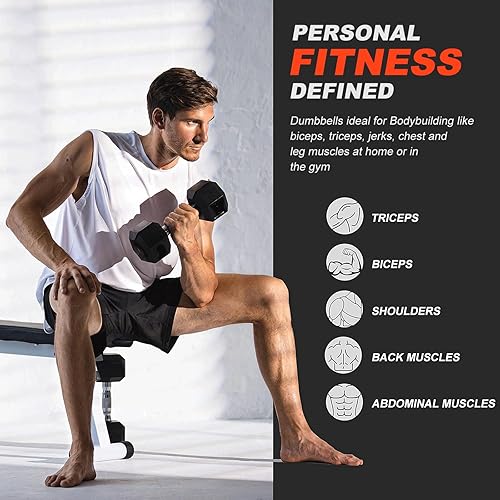 Miniatura 6 de Mancuernas hexagonales con mango de metal, juego de 2 mancuernas de goma para ejercicio muscular pesado, juegos de pesas de mano para hombres y