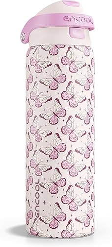 Miniatura 29 de ENCOOL - Botella aislante para agua, acero inoxidable con pajilla, mantiene el frío, tapa abatible de un solo toque, sin Bisfenol A, a prueba de