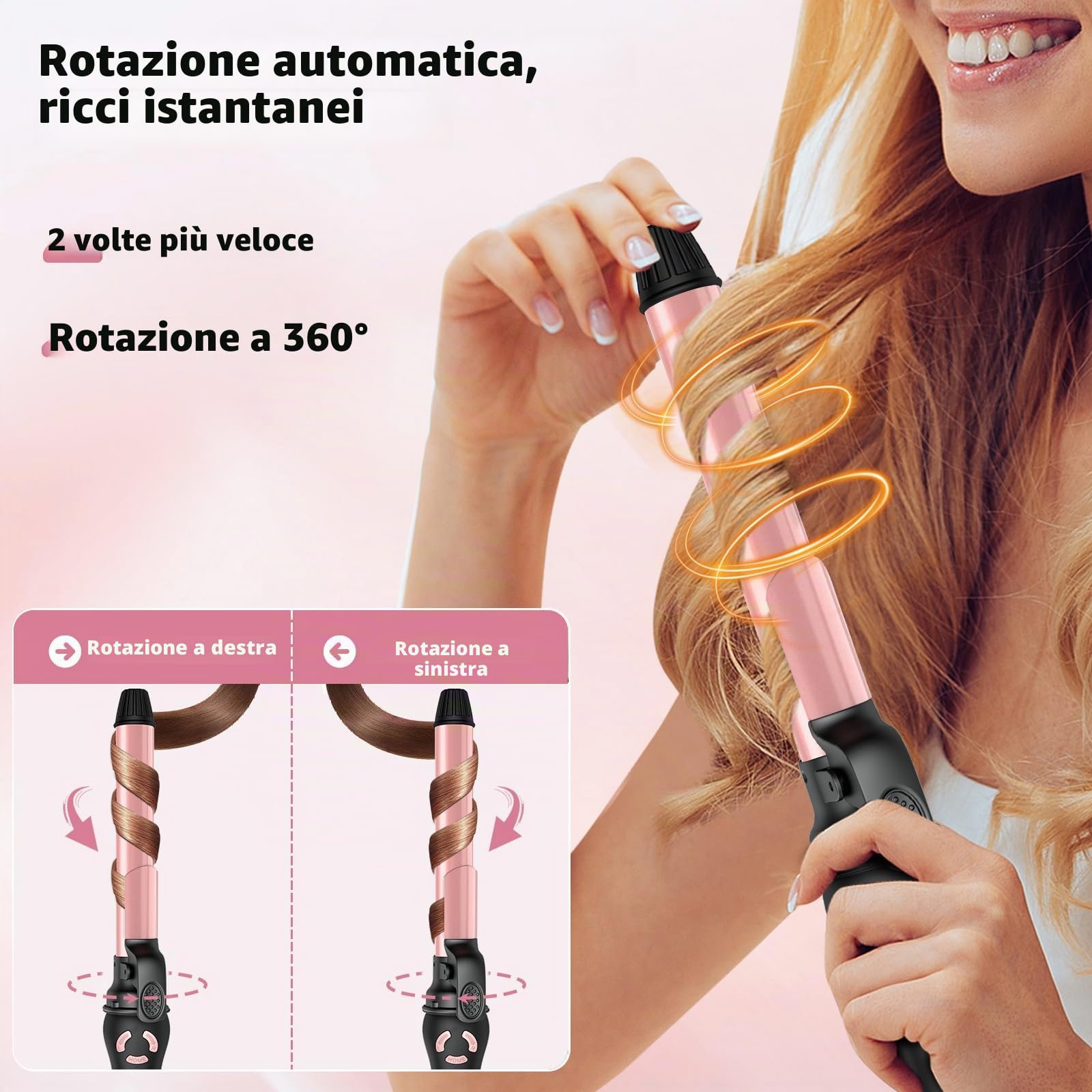 Arricciacapelli Automatico 25mm - Ferro Arricciacapelli per Tutti i Tipi di Capelli, Rapido e Senza Sforzo con Riscaldamento Veloce, Doppia Velocità e Display LCD 120°C-230°C per Onde Beach Durature