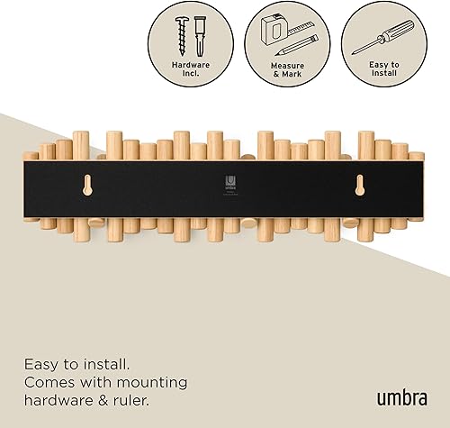 Miniatura 6 de Umbra Perchero con 8 ganchos  Perchero de pared natural con ganchos de madera abatibles, almacenamiento decorativo de pared de madera de pino real