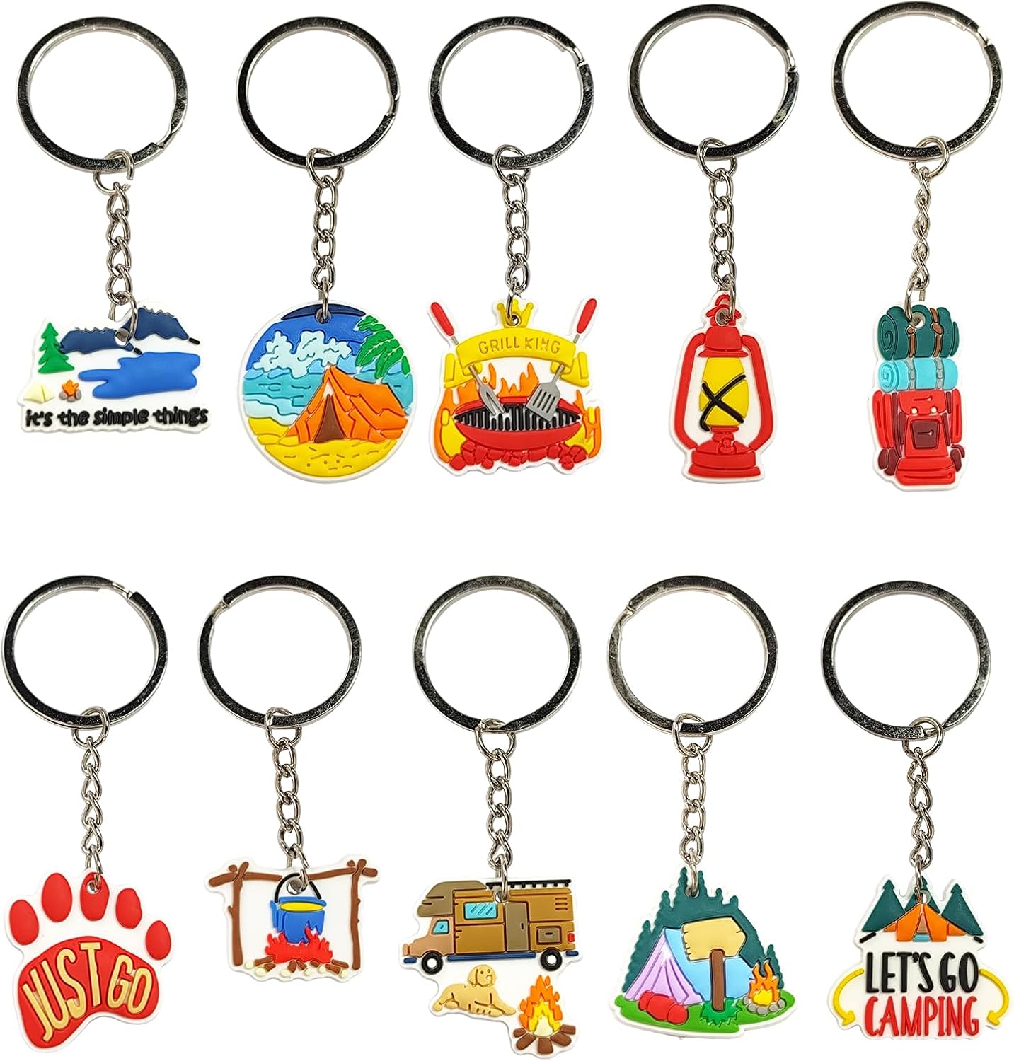 10-Piece Camping Party Favors Keychain Set for Men Women Accessories