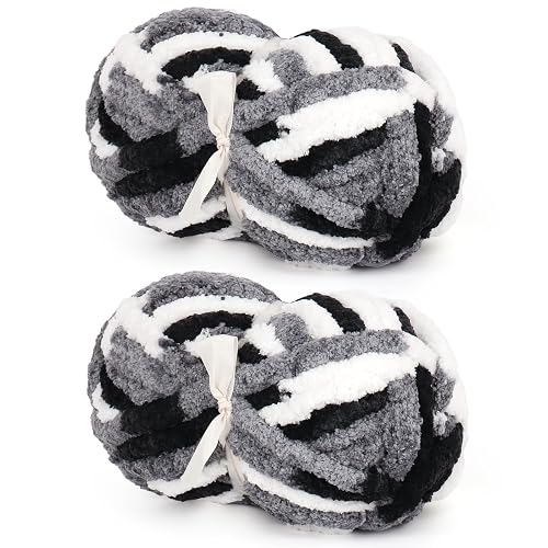 Aeelike Chunky Yarn for Blanket,Jumbo Chenille Yarn for Beginners Knit,2PCS
