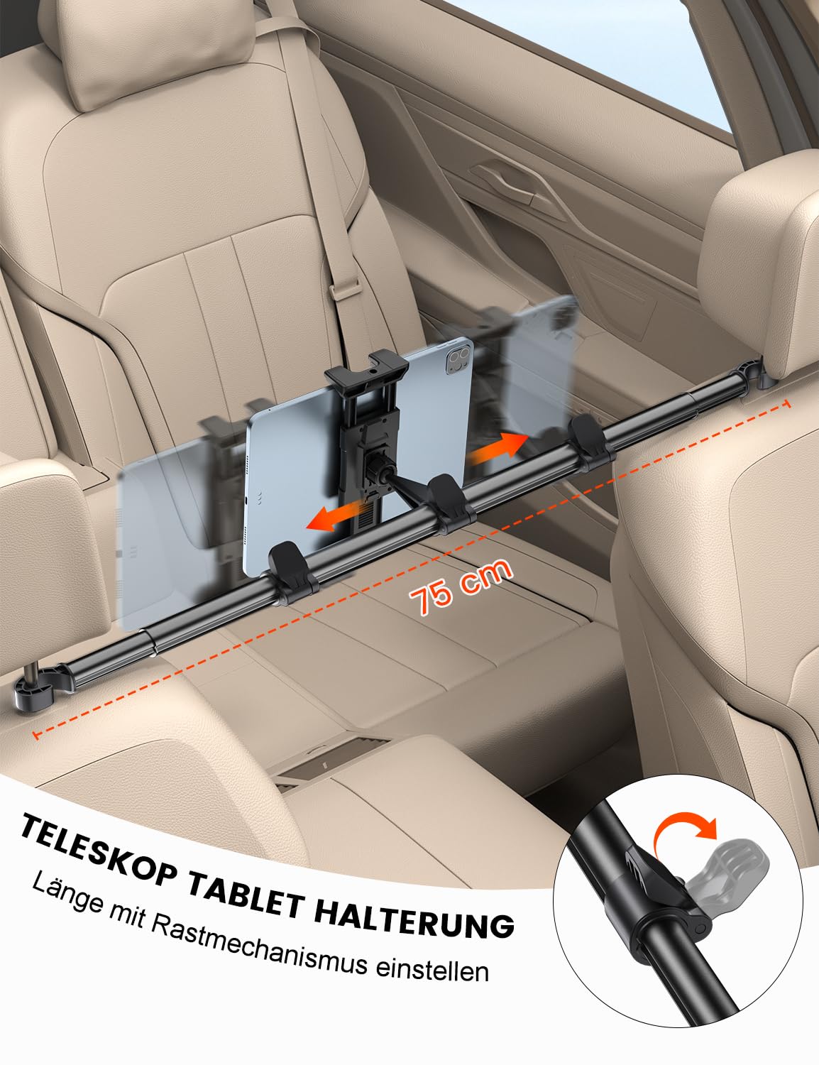 OHLPRO Tablet Halterung Auto Kopfstütze, Ausziehbar Tablet Kopfstützenhalter Mitte KFZ iPad Halter Rücksitz Kompatibel mit 5-13 Zoll iPad Pro Mini Air Galaxy Tab S9 Kindle Switch