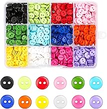 960 Pieces 9 mm 12 Colours Buttons DIY Sewing Buttons Children's Buttons Round Plastic Belt Storage Box PVC Box for Sewing Crafts Scrapbooking Children's Shirts Crafts Sewing (2-Hole)