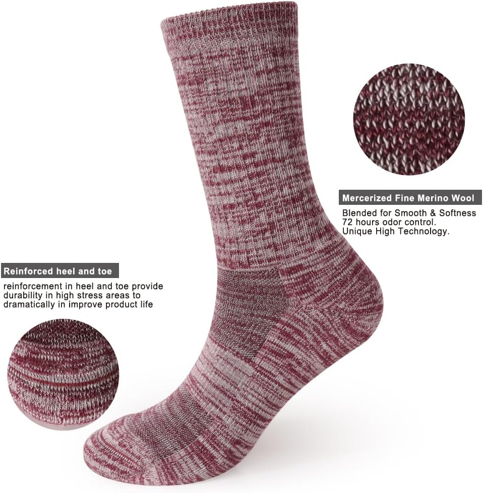 EnerWear 4 Pack Women's Merino Wool Outdoor Hiking Trail Crew Sock (US, Numeric, 9, 11, Regular, Regular, Violet/White Stripe/Multi) - Image 3