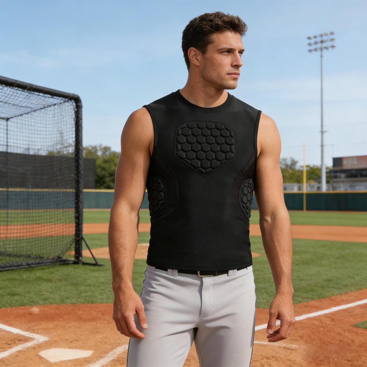 Chest Protector Baseball Breathable Quick Drying Elastic Honeycomb | Sleeveless Vest Baseball Protective Gear for Players Athletes Football Basketball Competition