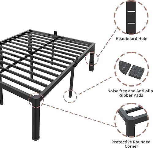 Miniatura 6 de ROIL Marcos de cama individual XL de 14 pulgadas con agujero para cabecero y patas de esquina redondas, retenedores de colchón, listones de acero