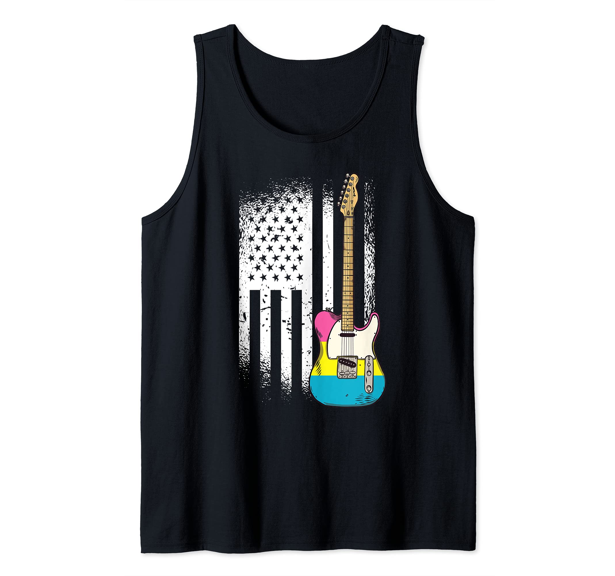 American Flag Guitar Pansexual Pride LGBT-Q Ally Guitarist Tank Top, Black