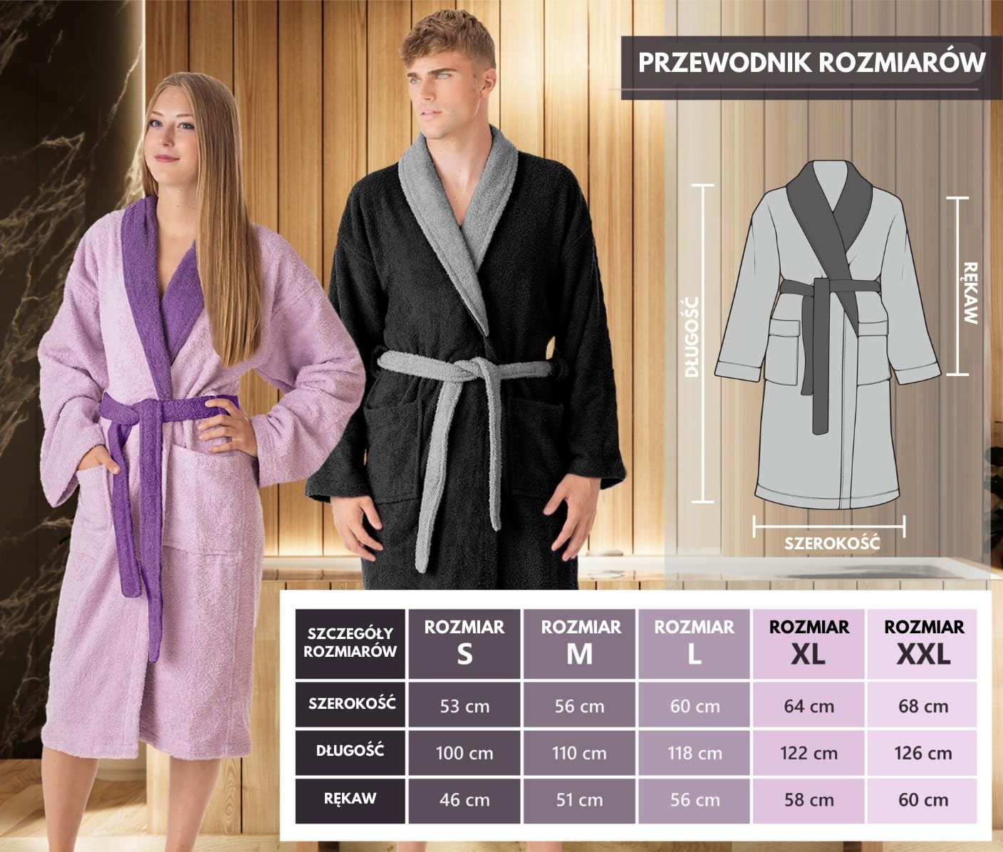 LEBENGOOD Szlafrok męski 100% bawełna American frotte, 450 gsm - szlafrok kąpielowy pod prysznic, miękki, chłonny, unisex, OEKO-TEX