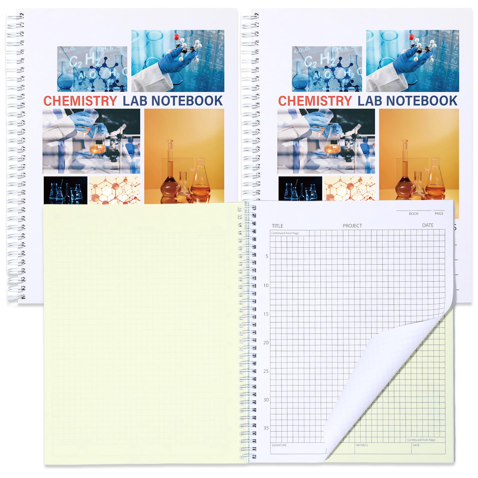 gisgfim Paquete de 2 cuadernos de laboratorio de química autocopias de carbono, cuaderno de laboratorio estudiantil, 8.5 x 11 pulgadas, 50 juegos de páginas, 100 hojas en total, páginas de cuadrícula