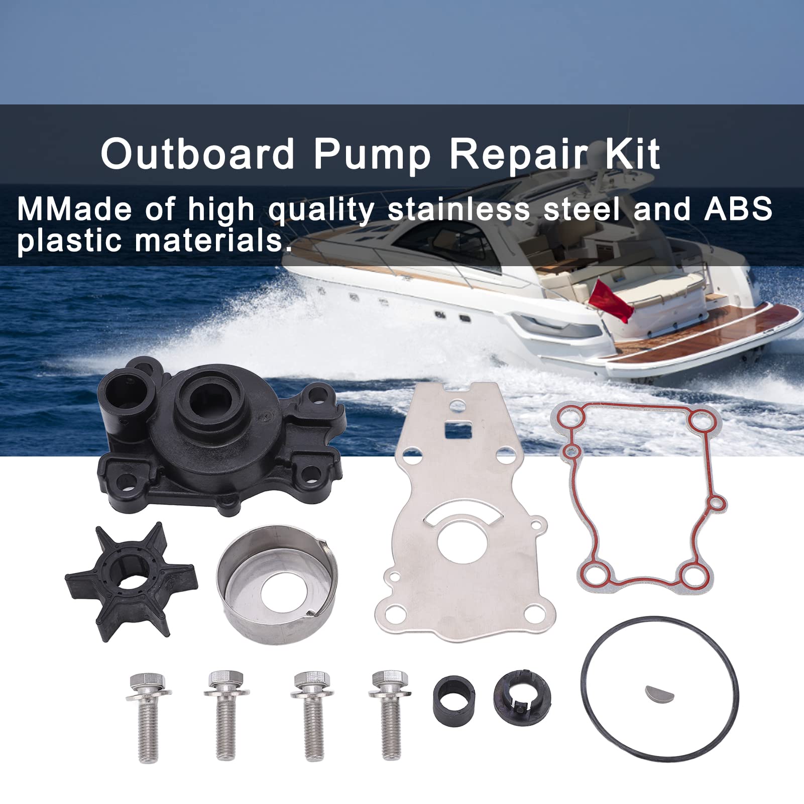 Kit di riparazione per pompa dell'acqua Set di guarnizioni di ricambio per girante in plastica ABS ad alte prestazioni in acciaio inossidabile per motore fuoribordo 25 40 2