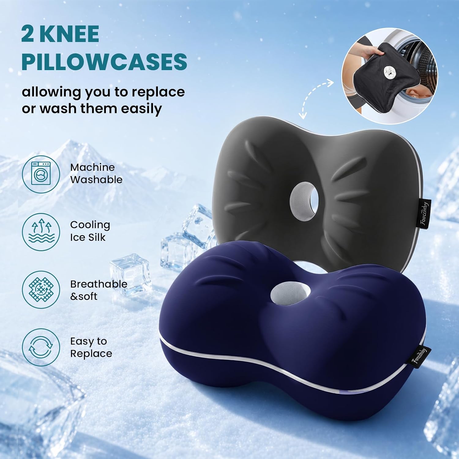 Knee Pillow for Side Sleepers - Smooth Spine Alignment Pillow, Memory Foam Knee Pillows for Back Hip Pain, Spine Aligning, Sciatica, Surgery Recovery (Blue+Grey 2 Cover, Without an Elastic Band)